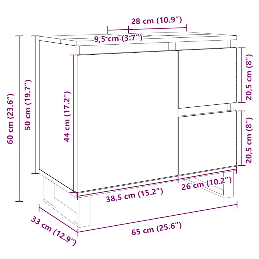 Armoire salle de bain chêne sonoma 65x33x60 cm - 10