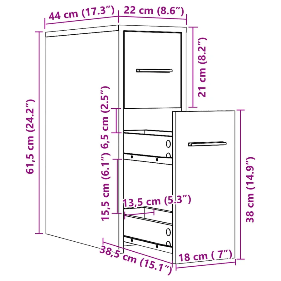 Armoire de salle de bain étroite avec roulettes vieux bois - 11