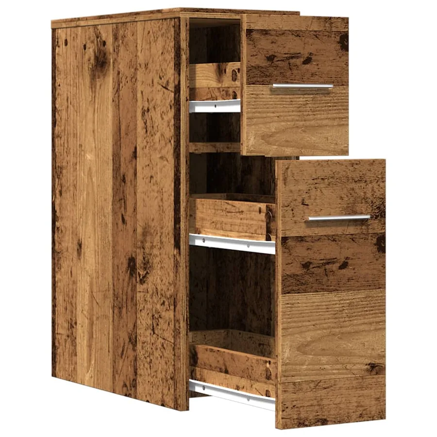 Armoire de salle de bain étroite avec roulettes vieux bois - 7