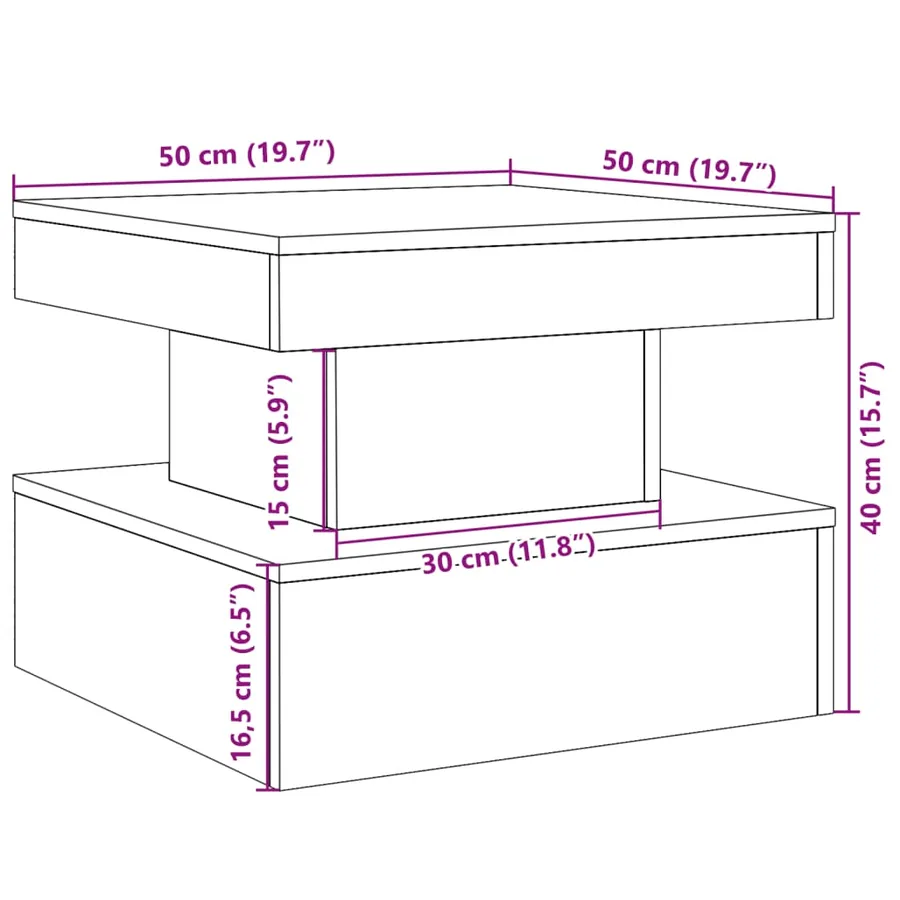 Table basse avec lumières LED vieux bois 50x50x40 cm - 14