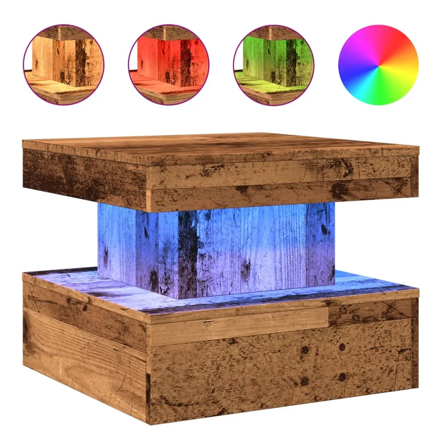 Table basse avec lumières LED vieux bois 50x50x40 cm - 2