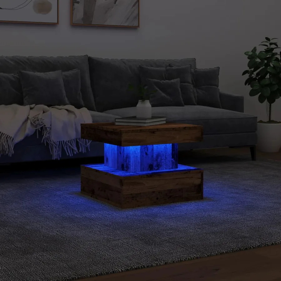 Table basse avec lumières LED vieux bois 50x50x40 cm - 5