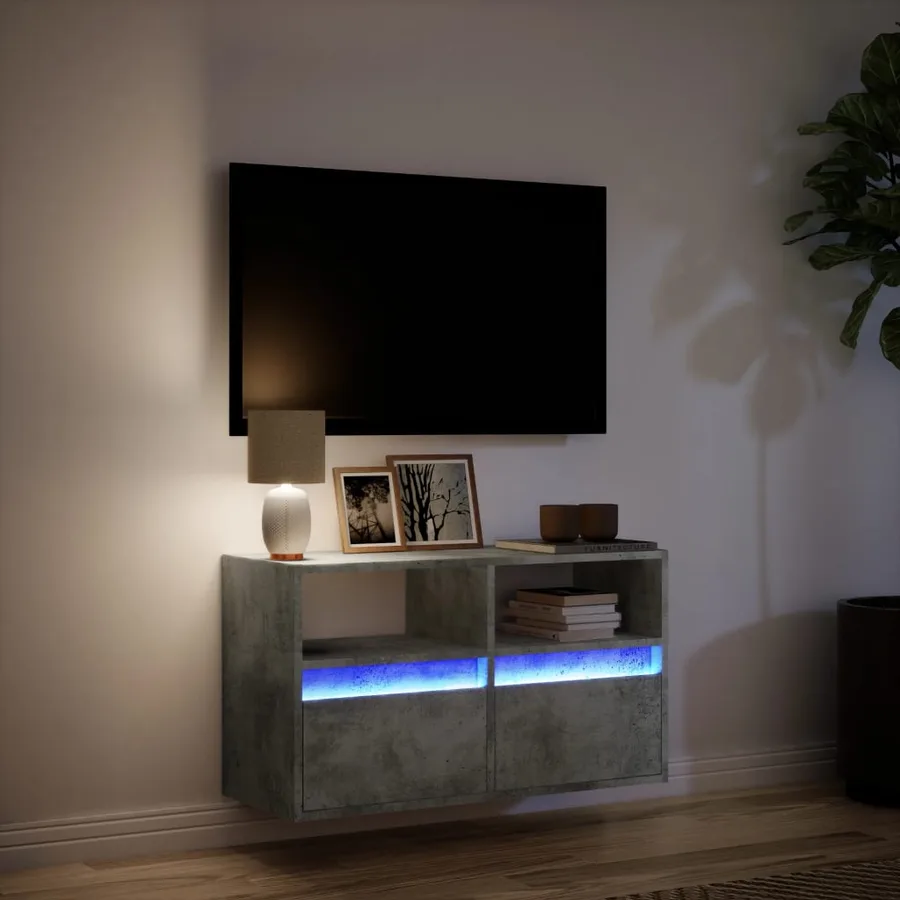 Meuble TV mural avec lumières LED gris béton 80x31x45 cm - 5