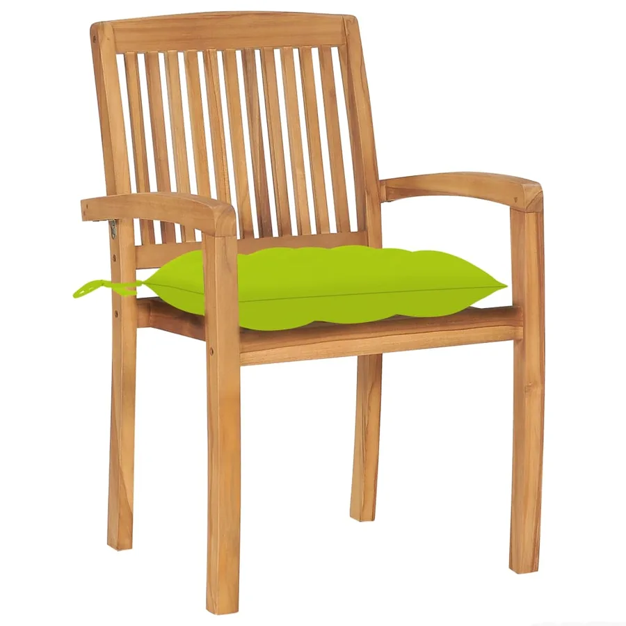 Chaises de jardin empilables avec coussins lot de 8 Teck solide - 3