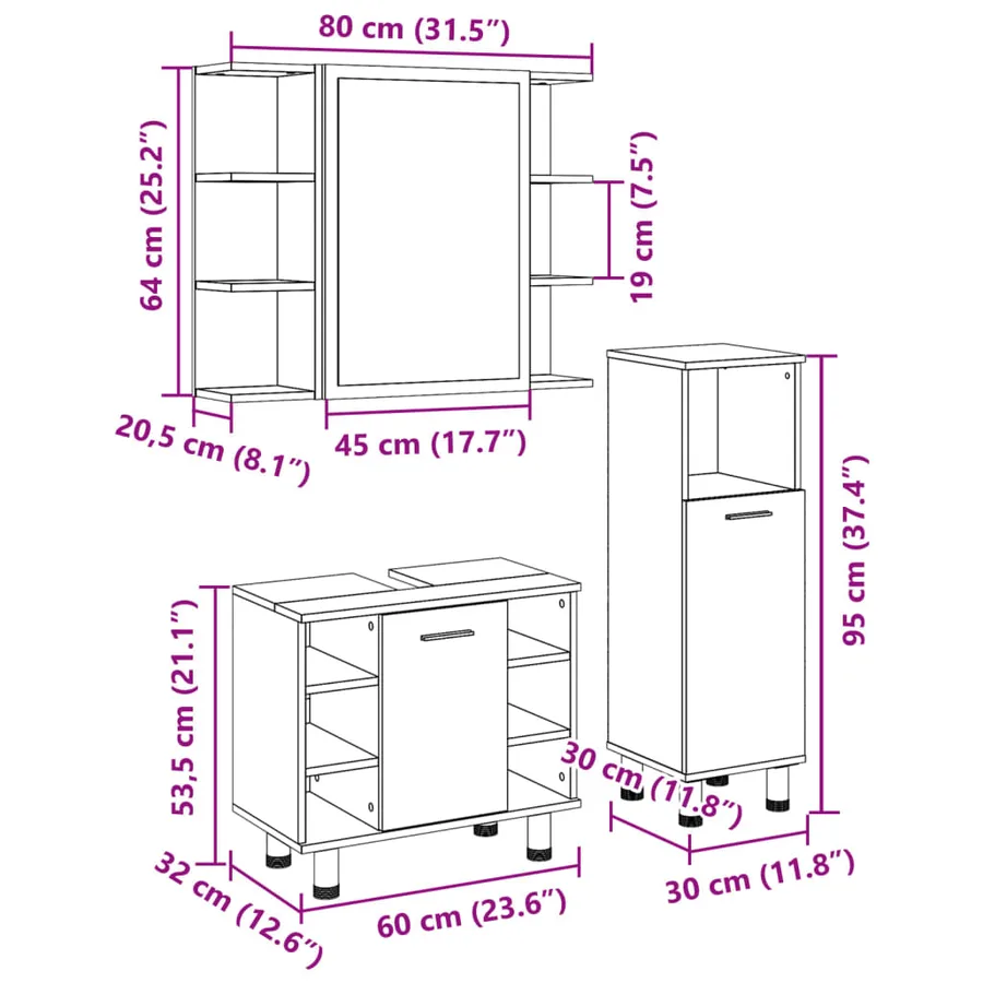 Ensemble de meubles de salle de bain 3 pcs chêne sonoma - 12