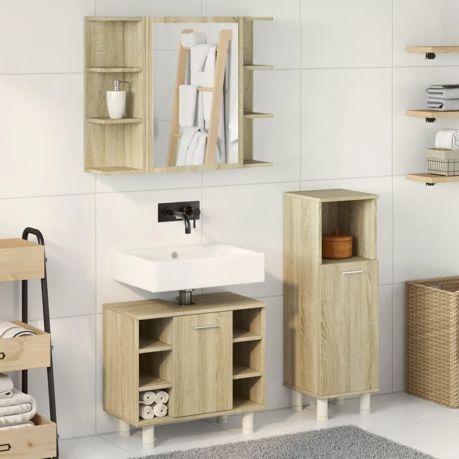 Ensemble de meubles de salle de bain 3 pcs chêne sonoma - 3
