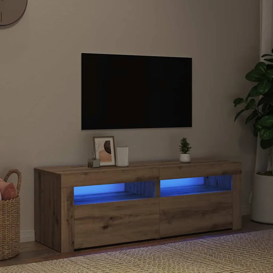 Meuble TV avec lumières LED chêne artisanal bois d'ingénierie - 3