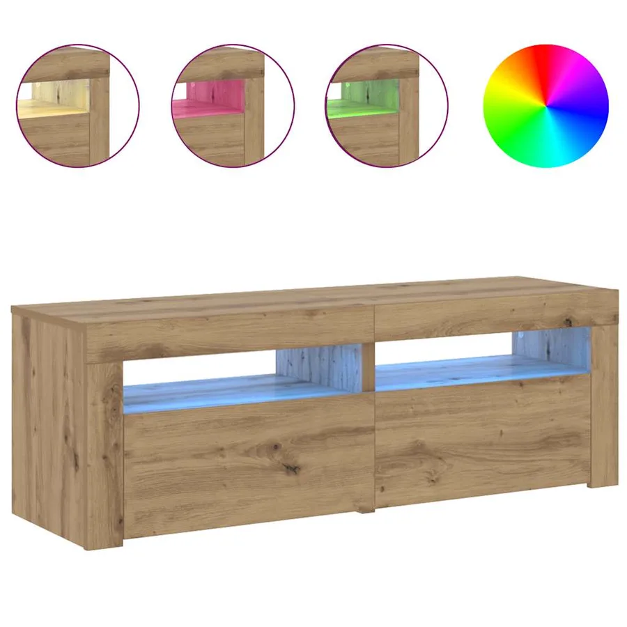Meuble TV avec lumières LED chêne artisanal bois d'ingénierie - 4
