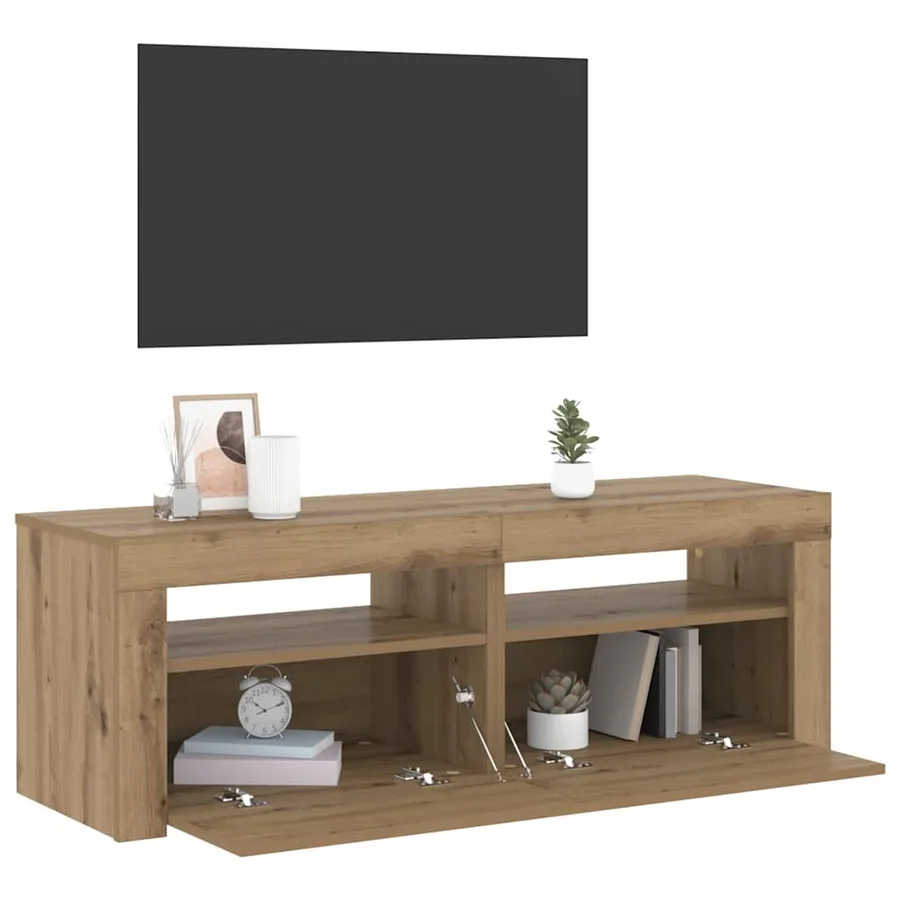 Meuble TV avec lumières LED chêne artisanal bois d'ingénierie - 5