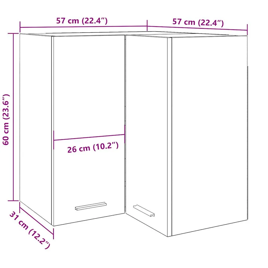 Armoire d'angle suspendue "Lyon" Bois ancien 57 x 57 x 60 cm Bois d'ingénierie - 10