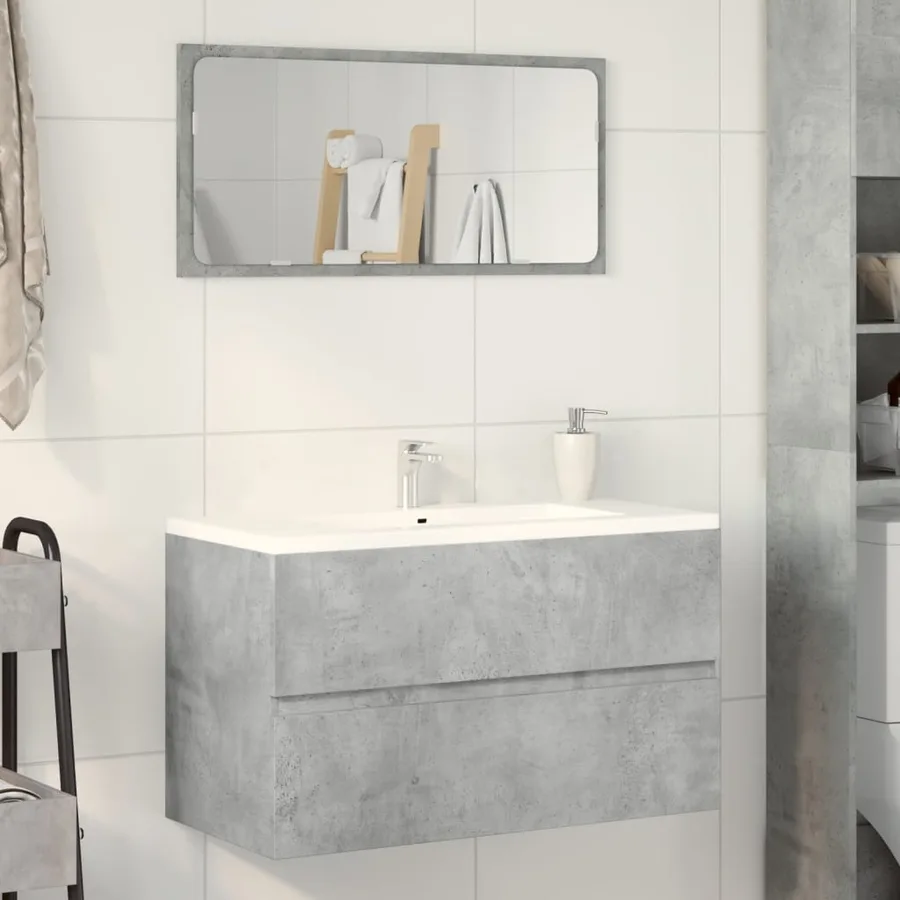 Armoire de salle de bain suspendue gris béton bois d'ingénierie - 3