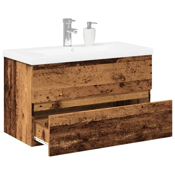 Armoire lavabo avec bassin intégré vieux bois