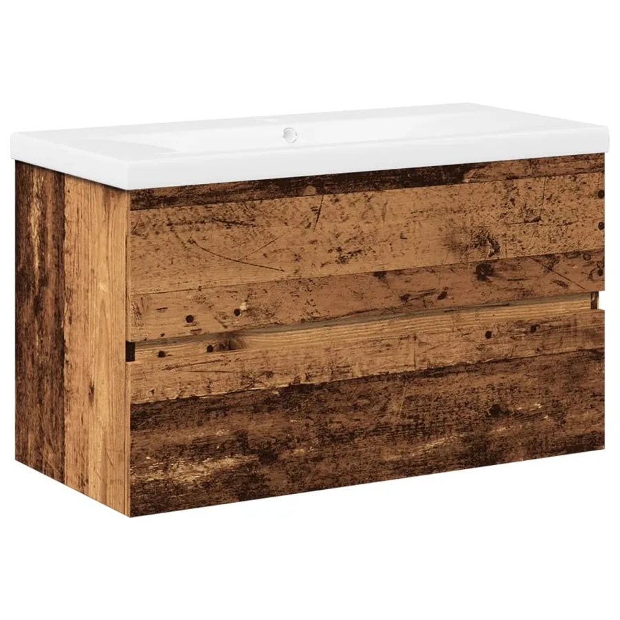 Armoire lavabo avec bassin intégré vieux bois - 2