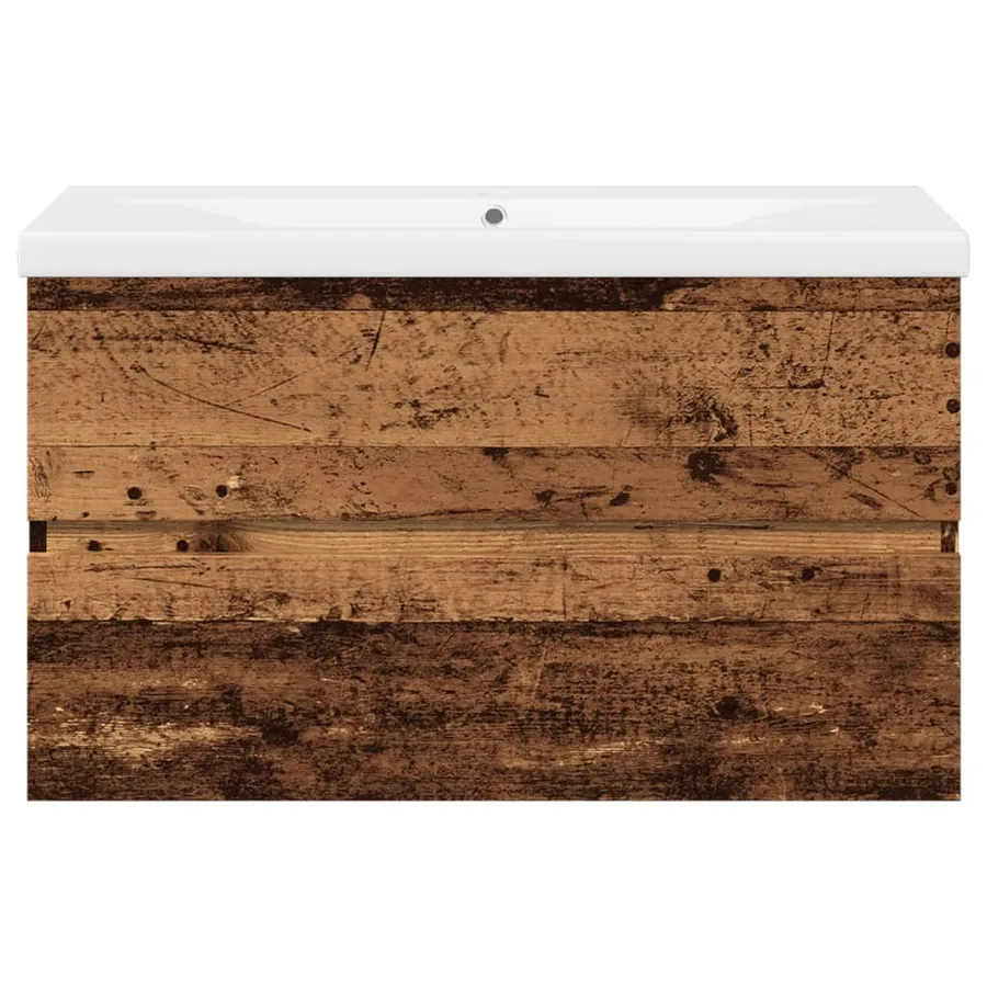 Armoire lavabo avec bassin intégré vieux bois - 5