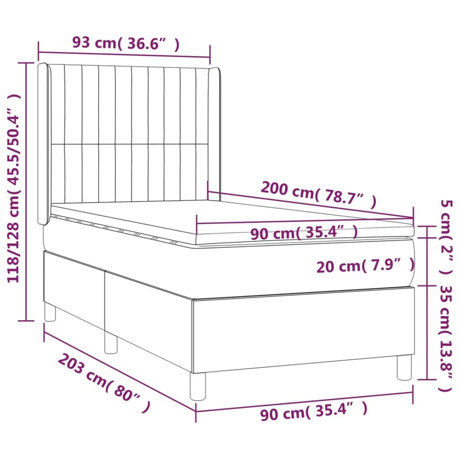 Sommier à lattes de lit avec matelas Gris foncé 90x200 cm Tissu - 7
