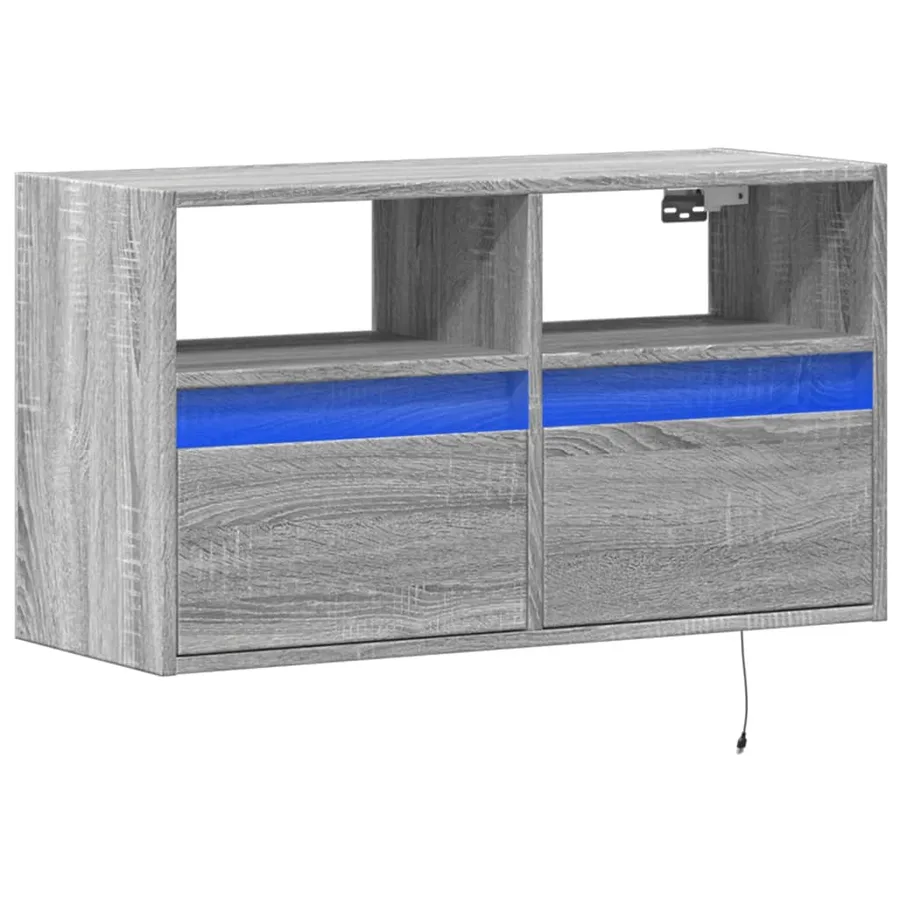 Meuble TV mural avec lumières LED sonoma gris 80x31x45 cm - 3