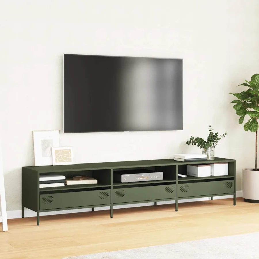 Meuble TV vert olive 202x39x43,5 cm acier laminé à froid - 3