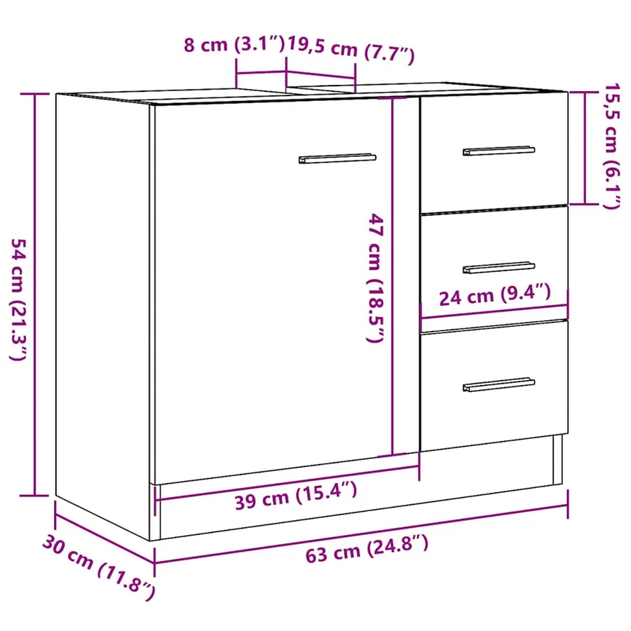 Armoire d'évier chêne artisanal 63x30x54 cm bois d'ingénierie - 10