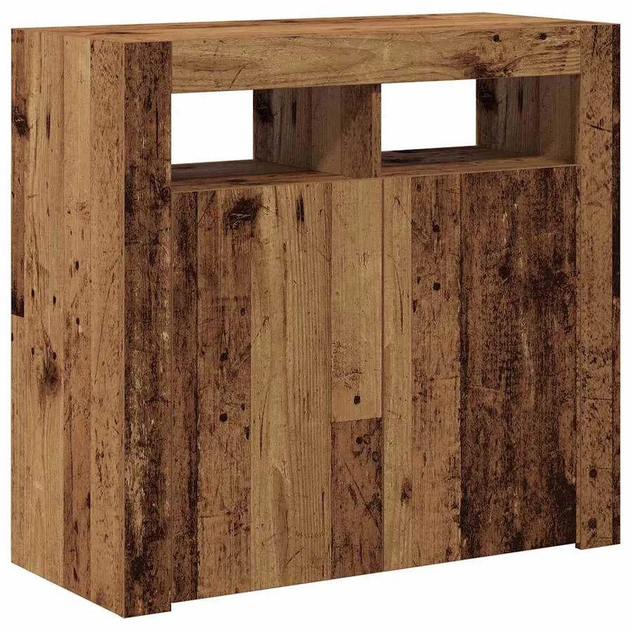 Buffet et lumières LED vieux bois 80x35x75 cm bois d'ingénierie - 10