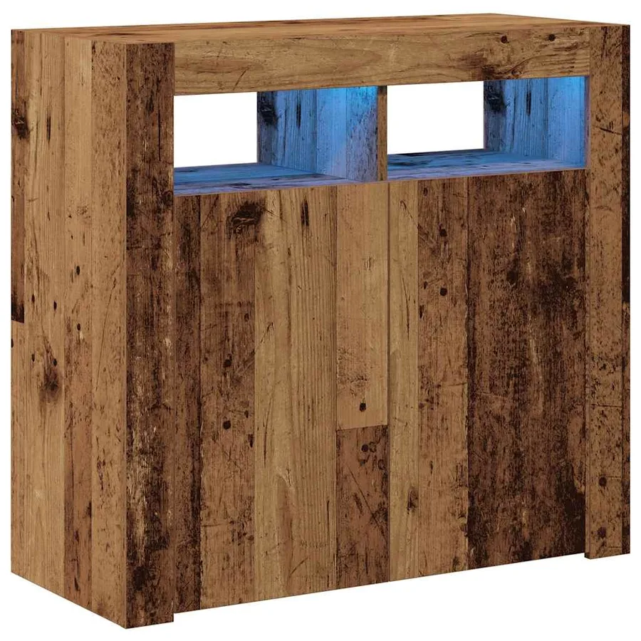 Buffet et lumières LED vieux bois 80x35x75 cm bois d'ingénierie - 2