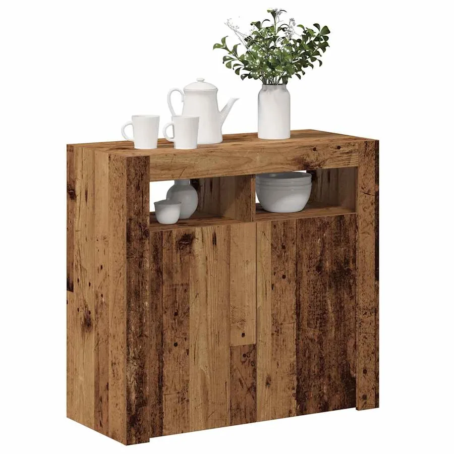 Buffet et lumières LED vieux bois 80x35x75 cm bois d'ingénierie - 5