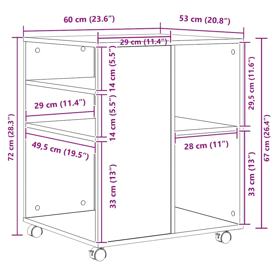 Armoire à roulettes vieux bois 60x53x72 cm bois d'ingénierie - 10