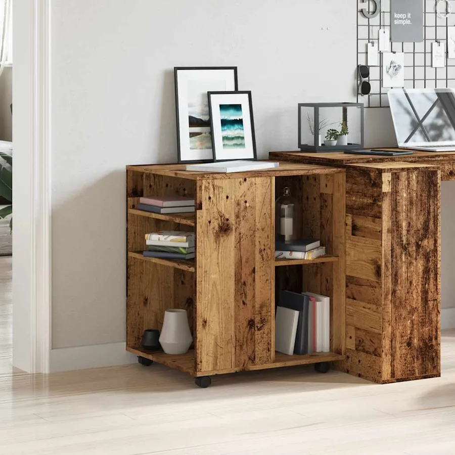 Armoire à roulettes vieux bois 60x53x72 cm bois d'ingénierie - 3