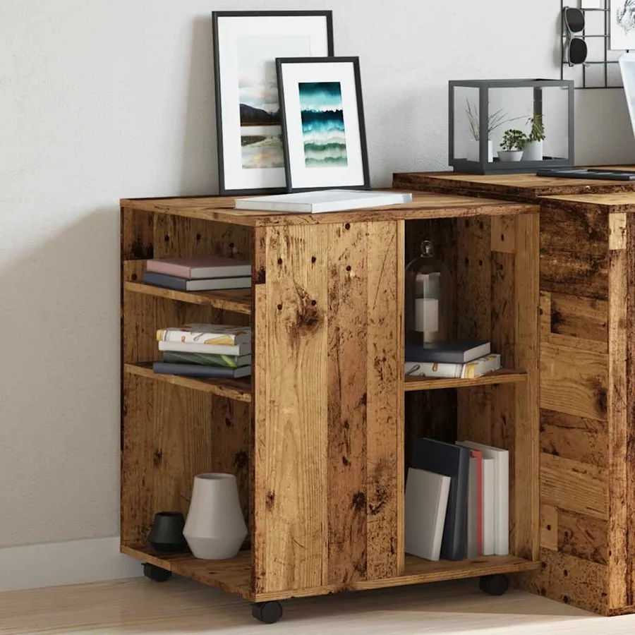 Armoire à roulettes vieux bois 60x53x72 cm bois d'ingénierie - 4