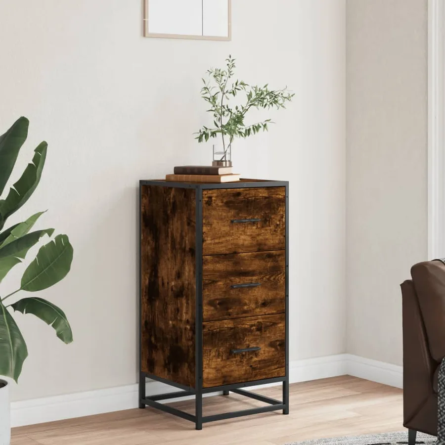 Buffet chêne fumé 35,5x35x76 cm bois d'ingénierie et métal - 3