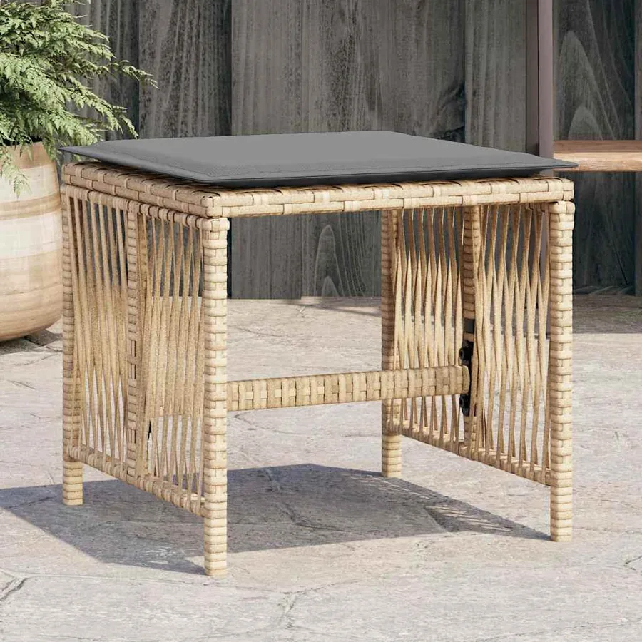 Tabourets jardin et coussins lot de 4 mélange beige 41x41x36 cm