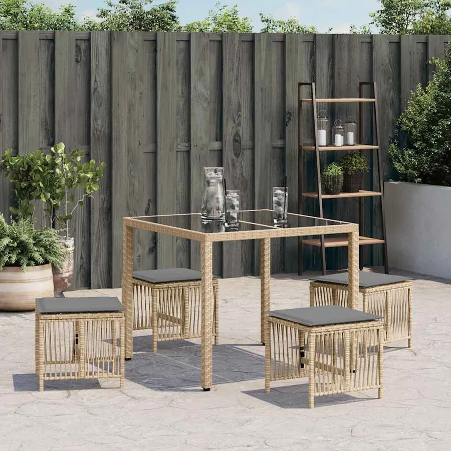 Tabourets jardin et coussins lot de 4 mélange beige 41x41x36 cm - 3
