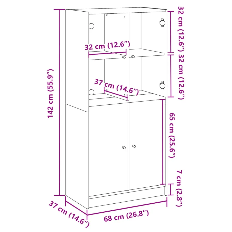 Buffet haut avec portes vieux bois 68x37x142 cm bois ingénierie - 10