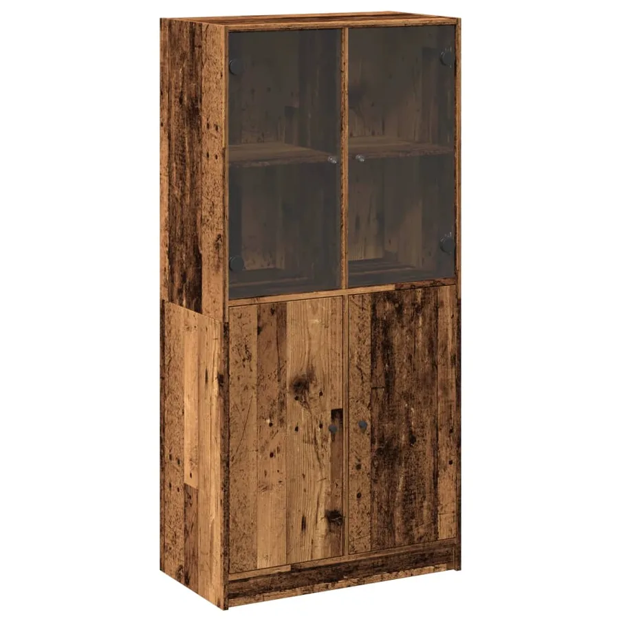 Buffet haut avec portes vieux bois 68x37x142 cm bois ingénierie - 2