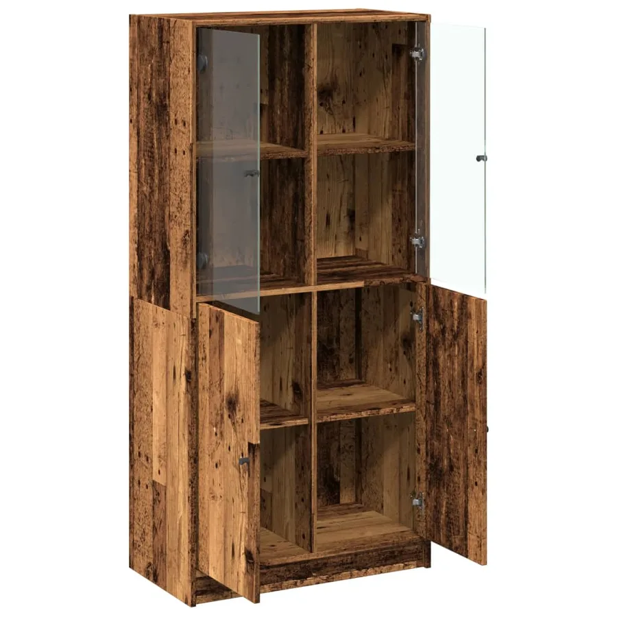 Buffet haut avec portes vieux bois 68x37x142 cm bois ingénierie - 7