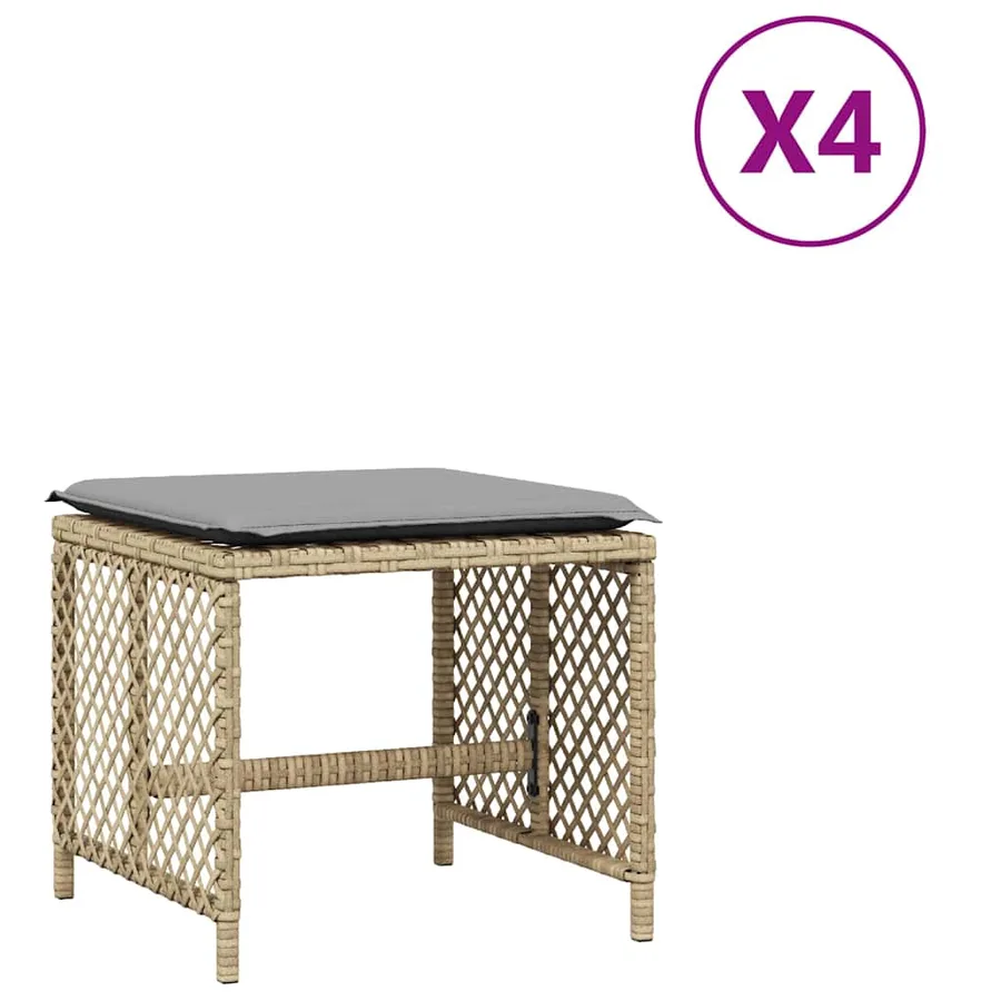 Tabourets jardin et coussins lot de 4 mélange beige 41x41x36 cm - 2