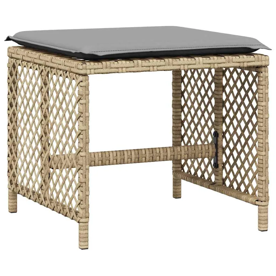 Tabourets jardin et coussins lot de 4 mélange beige 41x41x36 cm - 4