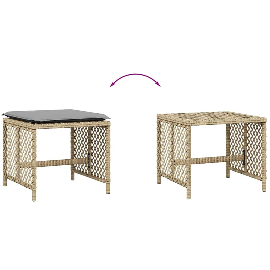 Tabourets jardin et coussins lot de 4 mélange beige 41x41x36 cm - 7