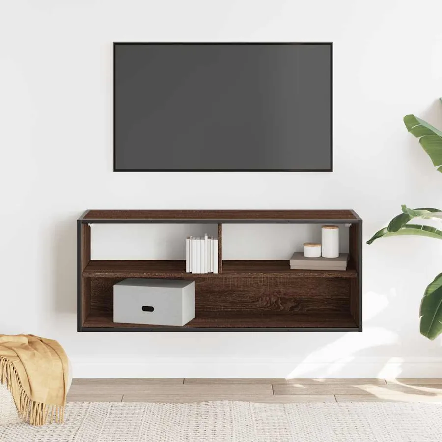 Meuble TV chêne marron 100x31x39,5cm bois d'ingénierie et métal - 3