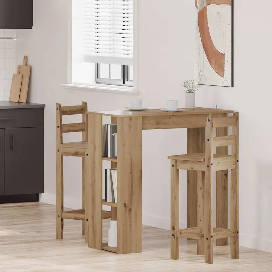 Table de bar avec étagère chêne artisanal bois d'ingénierie