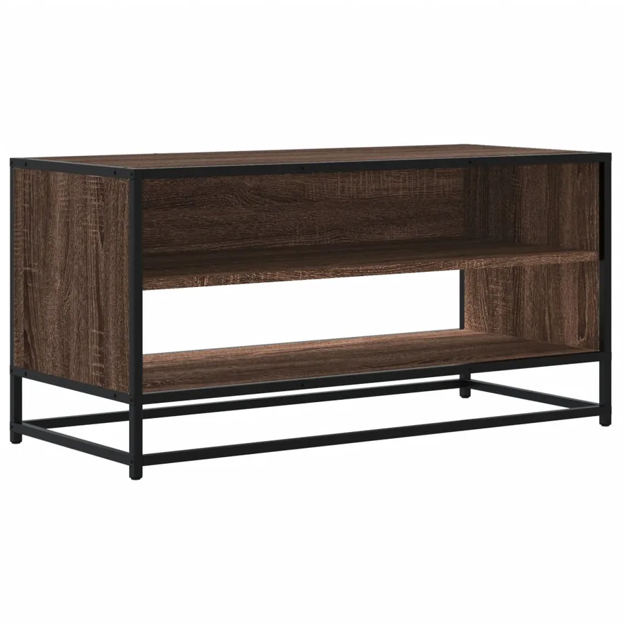 Meuble TV chêne marron 91x40x46 cm bois d'ingénierie et métal - 2
