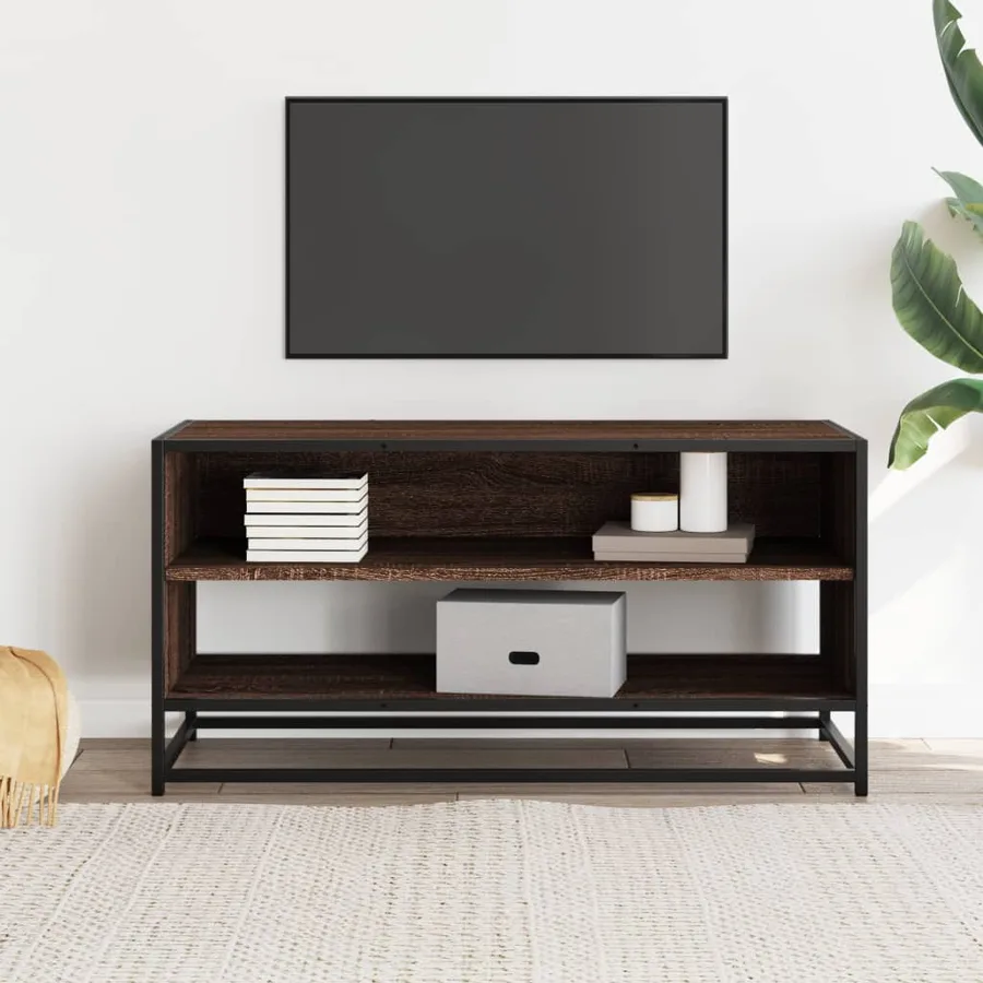 Meuble TV chêne marron 91x40x46 cm bois d'ingénierie et métal - 3