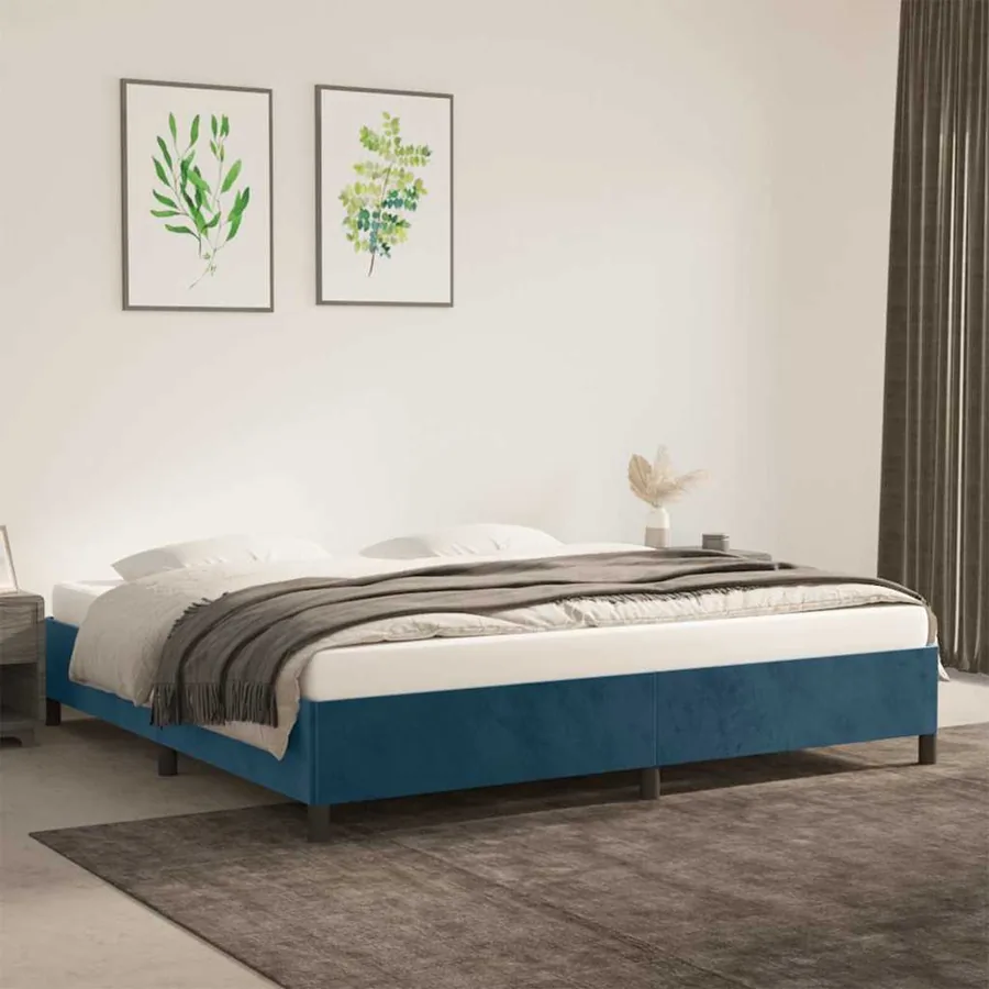 Cadre de lit sans matelas bleu foncé 200x200 cm velours