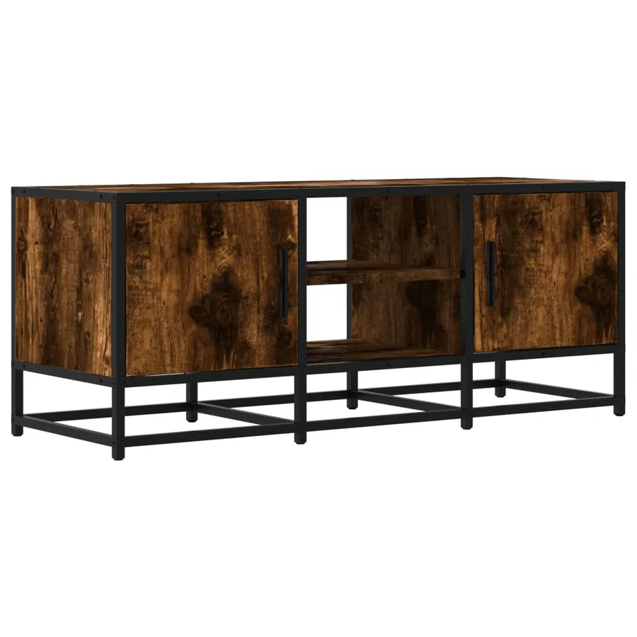Meuble TV chêne fumé 100x35x41 cm bois d'ingénierie et métal - 2