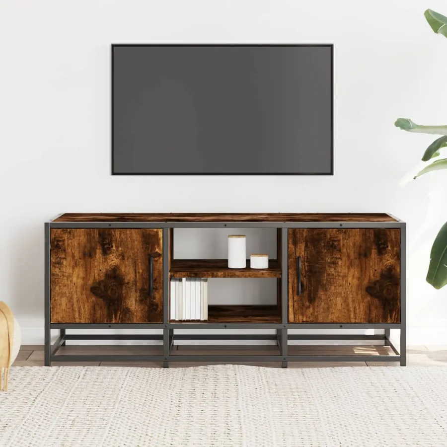 Meuble TV chêne fumé 100x35x41 cm bois d'ingénierie et métal - 3