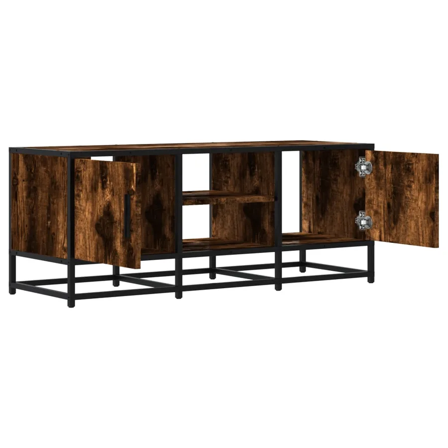 Meuble TV chêne fumé 100x35x41 cm bois d'ingénierie et métal - 7