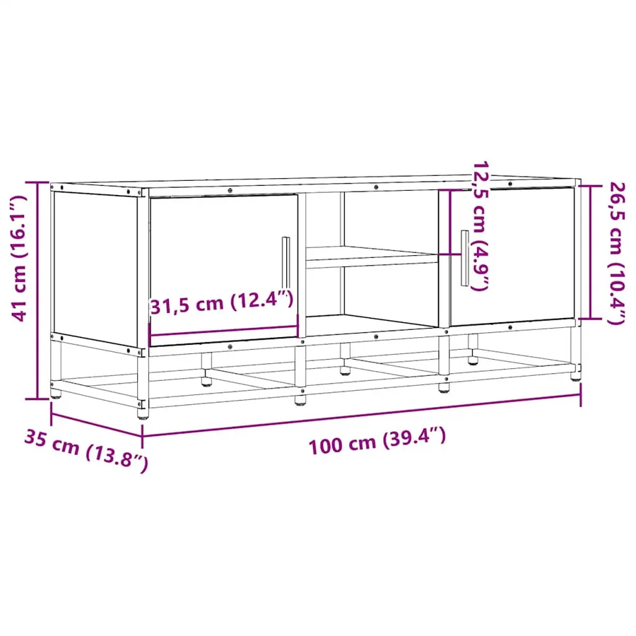 Meuble TV noir 100x35x41 cm bois d'ingénierie et métal - 10