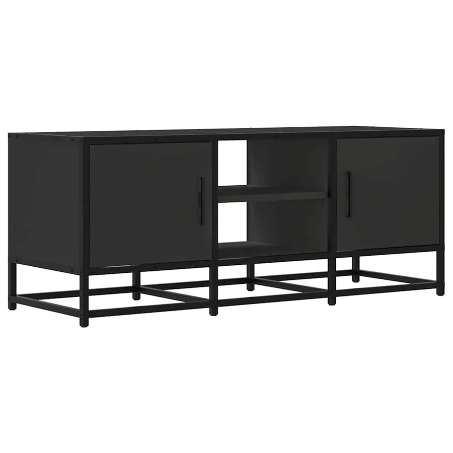 Meuble TV noir 100x35x41 cm bois d'ingénierie et métal - 2