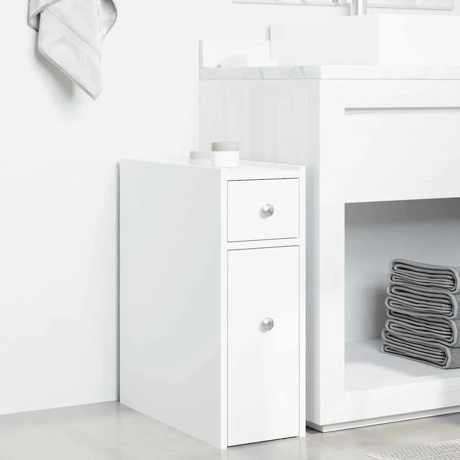 Armoire de salle de bain étroite avec roulettes blanc - 3