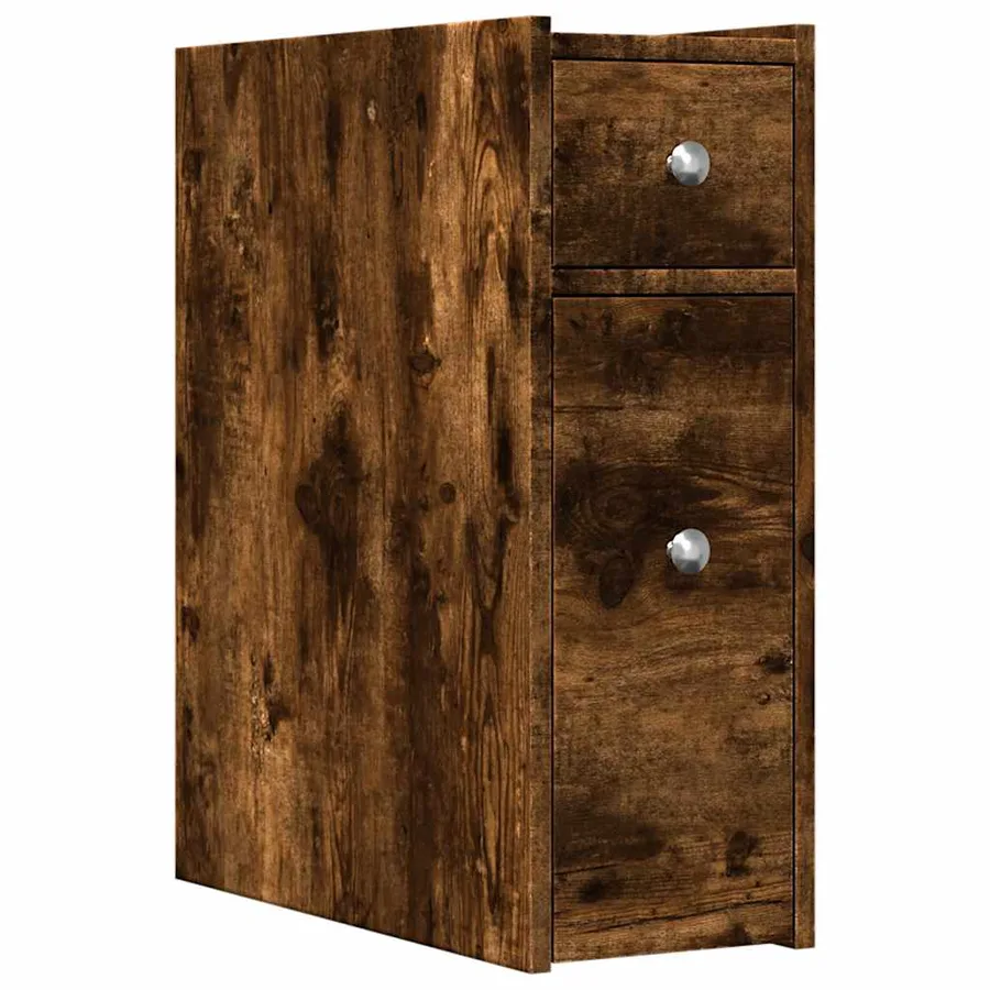 Armoire de salle de bain étroite avec roulettes chêne fumé - 2