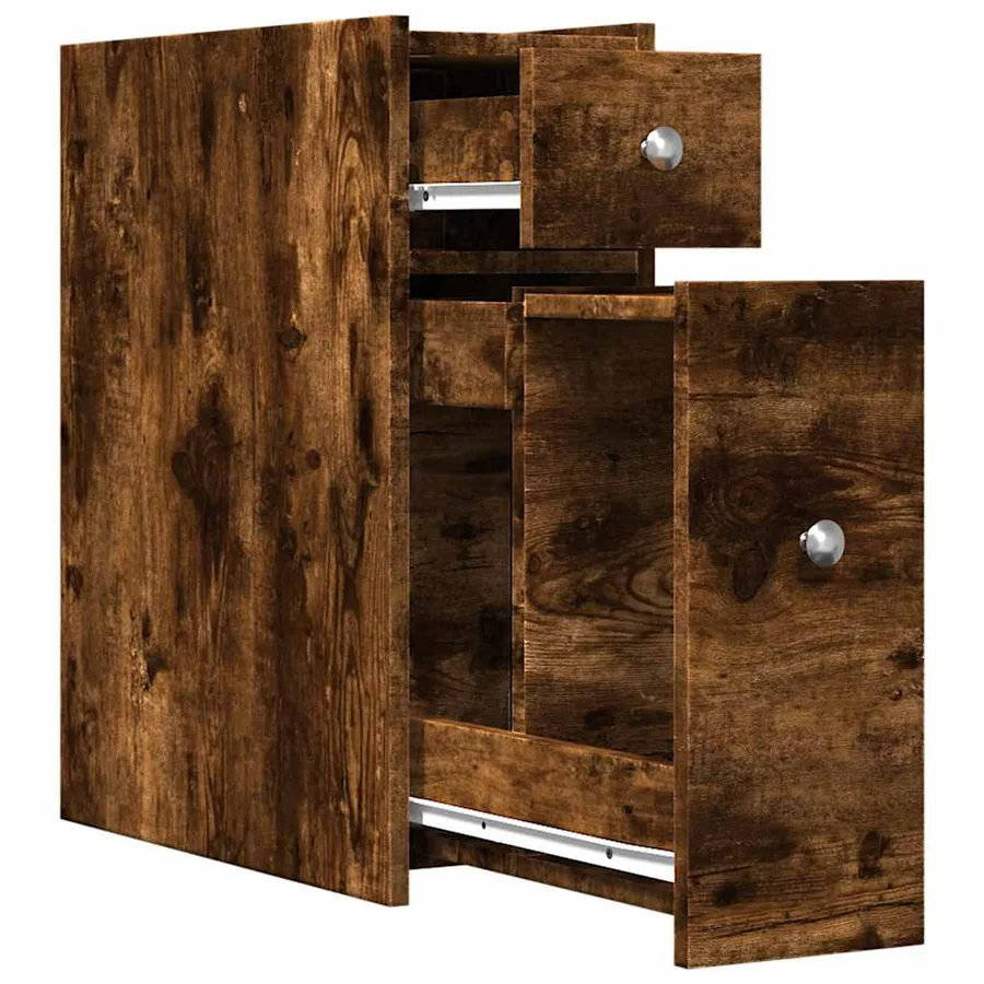 Armoire de salle de bain étroite avec roulettes chêne fumé - 7